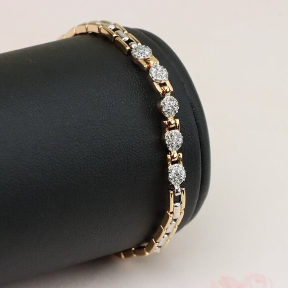 "Rose Gold & Silver Dual Tone Sparkle Bracelet with Round CZ, XPBL0850 - Picture 7 of 12